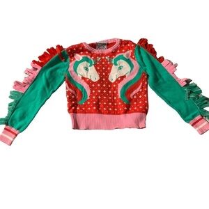 Holiday Sweater Toddler Girl 18mo Unicorn Knit Fringe Pullover Long Sleeve Shirt